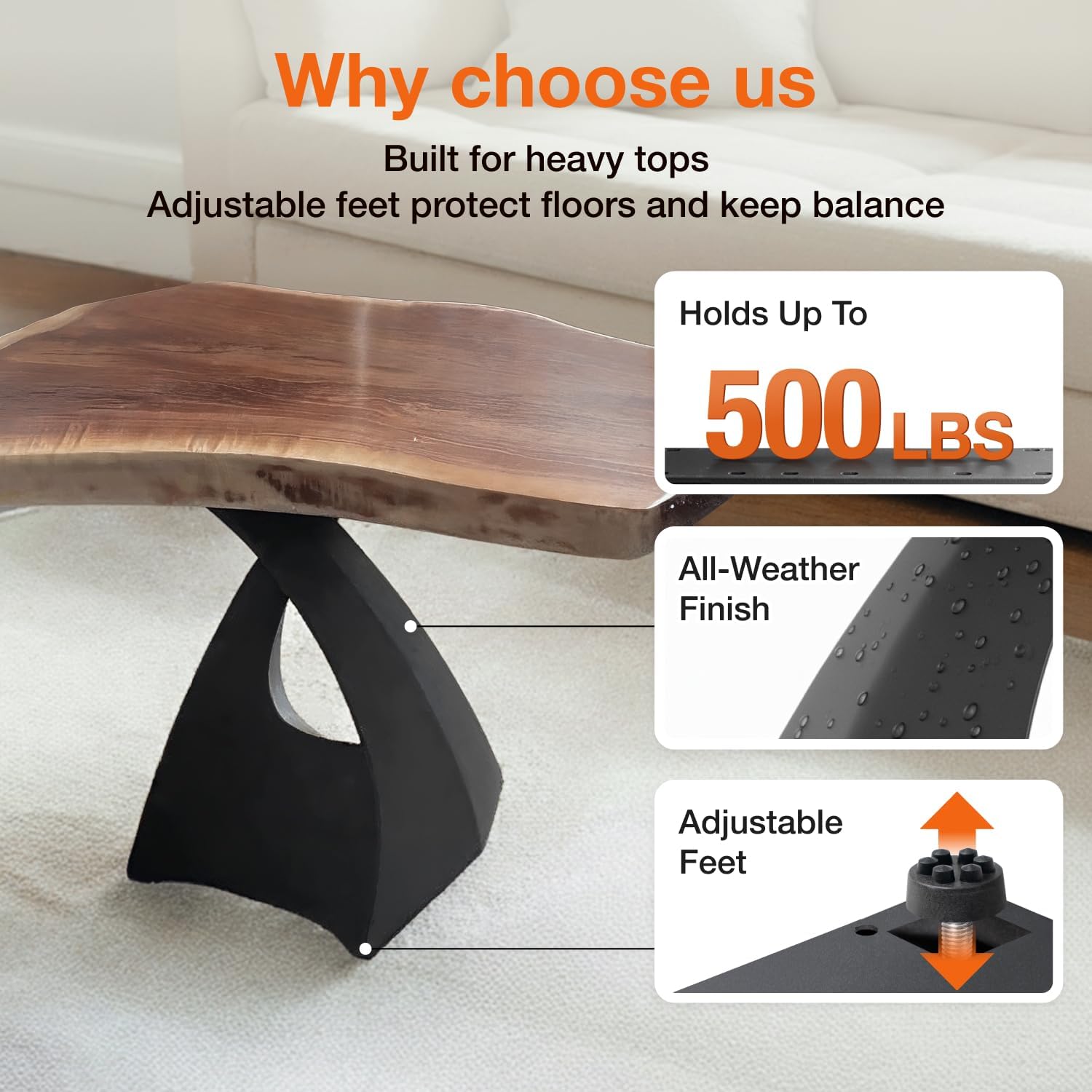 Flowyline 16" H 121B Tulipe Handcrafted Black Metal Table Legs and Bases for Coffee Tables | Steel Table Base | Rust-Resistant, Adjustable Furniture Legs | DIY Mid-Century Modern Indoor/Outdoor