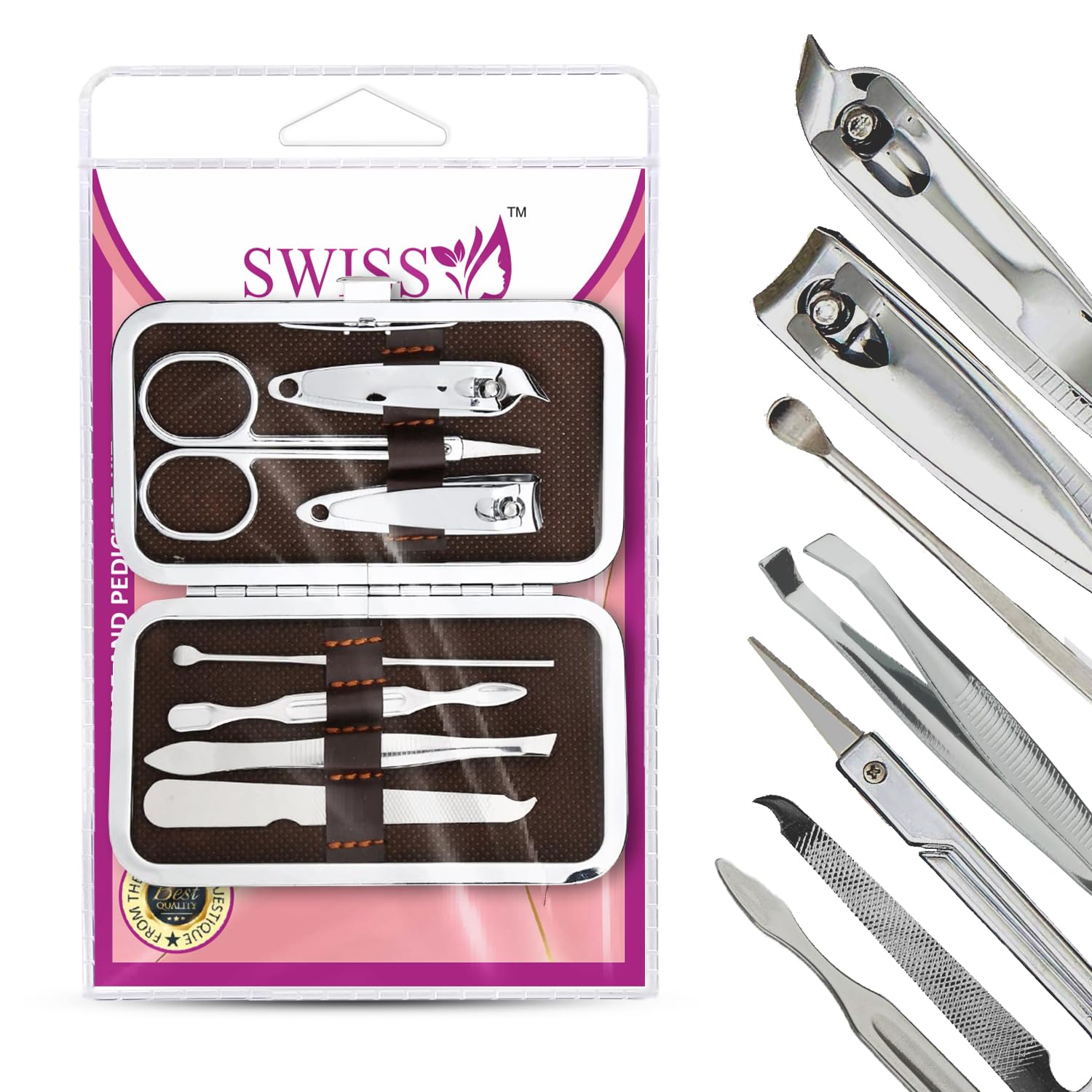 Manicure Pedicure Set Nail Clippers, Stainless Steel Nail Scissors, Nail Tool Kit. Nail Care Kit with Peeling Knife, Nail Filer. Cleaning Knife, Acne needle, Blackhead Tool(Pack of 7)-image-13