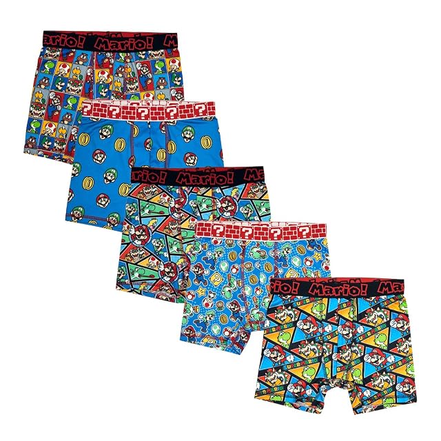 Bioworld Super Mario Brothers 5-Pack of Boys Character Boxer Briefs