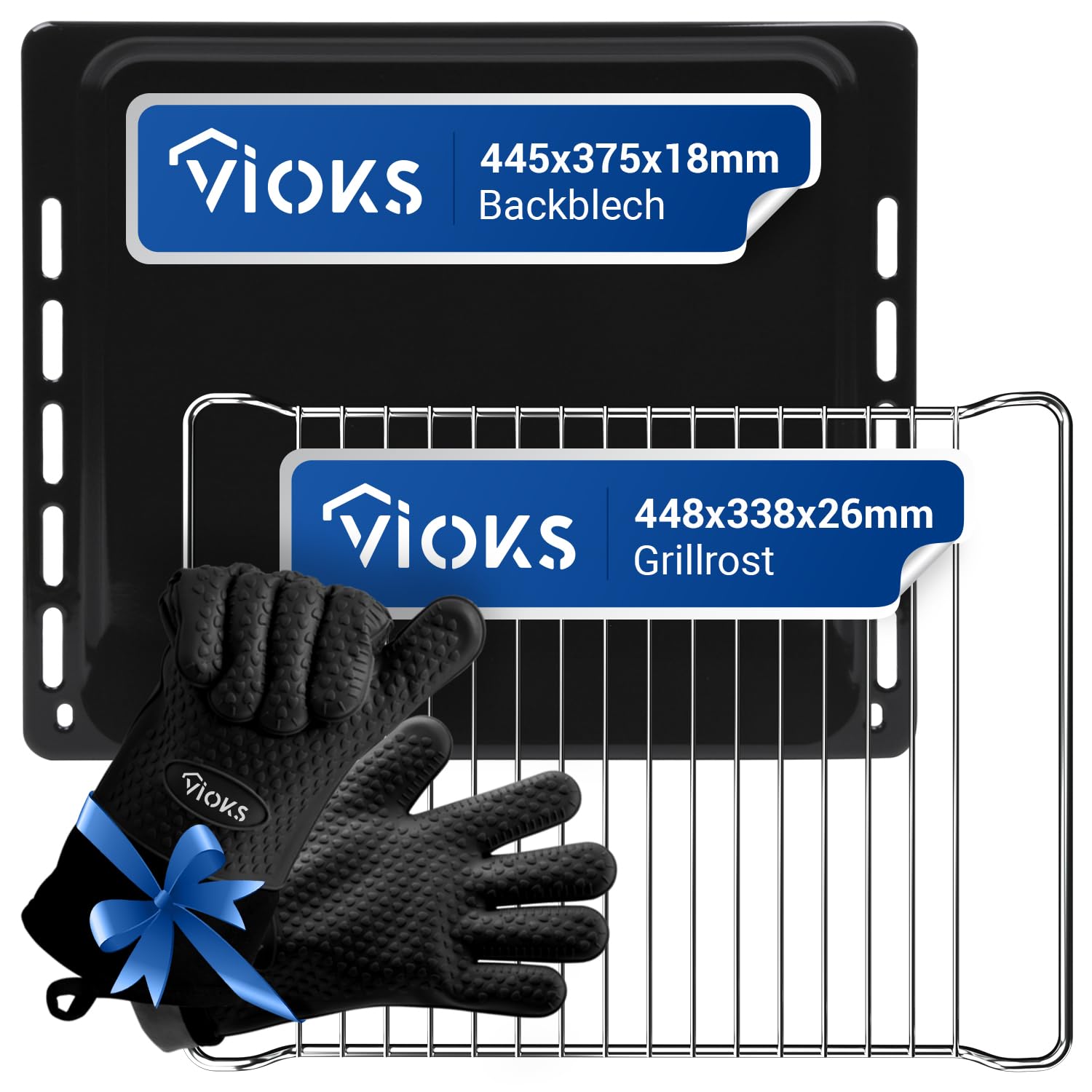 VIOKS Backblech + Grillrost + Handschuhe Ersatz für Bauknecht 481241838128