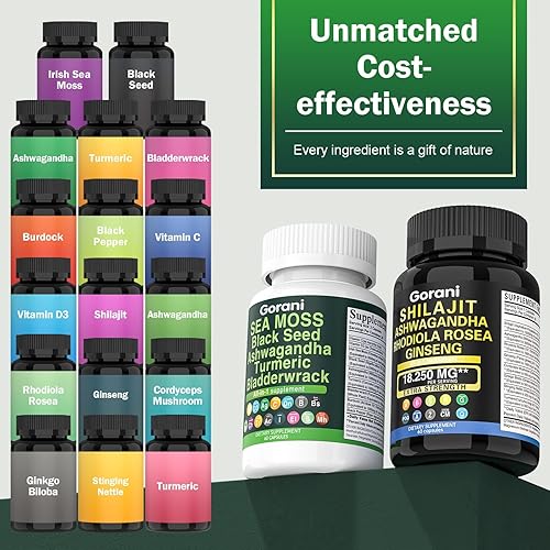 Miniatura 4 de Paquete de musgo marino y shilajit  Shilajit Cápsulas orgánicas puras del Himalaya y aceite de semilla negra de musgo marino, cápsulas de jengibre