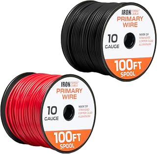 Iron Forge Cable 200 ft 10 Gauge Primary Automotive Wire - 2 Roll Red & Black Pack - 100 Ft of Copper Clad Aluminum Wire per Roll - for Home or Automotive