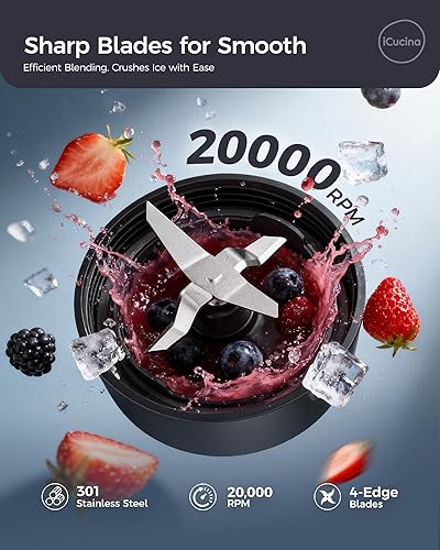 Miniatura 4 de iCucina - Licuadora personal para cocina con tecnología de pulso, perfecta para batidos, licuados de frutas, bebidas congeladas, 500 W, tazas de