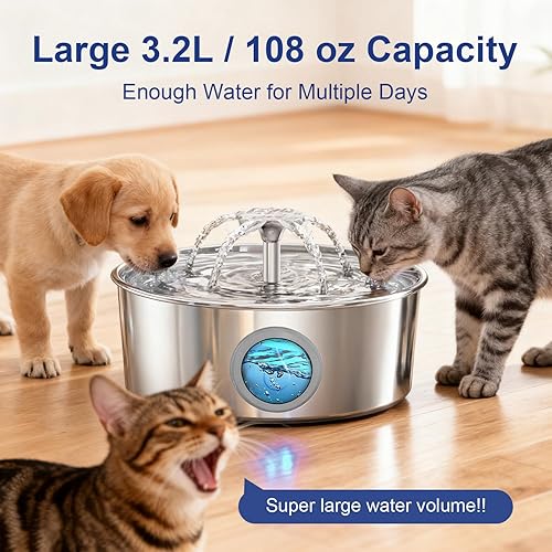 Miniatura 6 de Fuente de agua para gatos de acero inoxidable, dispensador automático de agua para gatos y perros, fuente de agua para gatos y perros, fuente