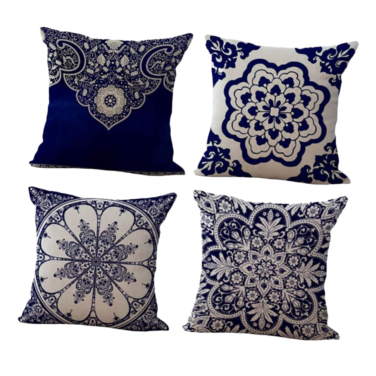 Baluue 4 pezzi Federe Cuscino Quadrate in Lino Cotone Copricuscini Divano Stile Cinese Floreale Ricamato Decorazione Casa Soggiorno Camera Ufficio