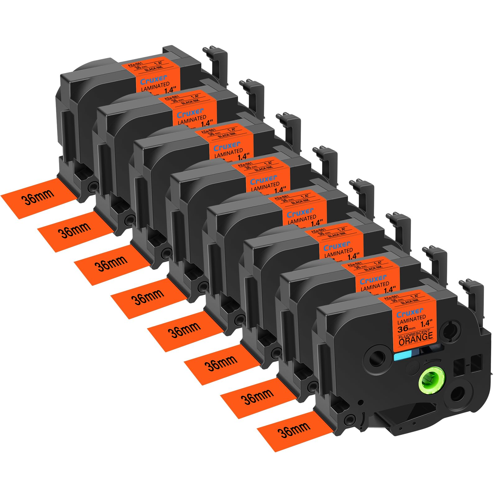 Cruxer 8er-Pack Kompatibel mit P-touch TZeB61 36 mm Schwarz auf Orange | TZe-B61 Laminiertes Etikettenband Ersatz für Ptouch PT-530 550 3600 9200pc 9200DX 9400 9500PC 9600 9700PC Etikettendrucker
