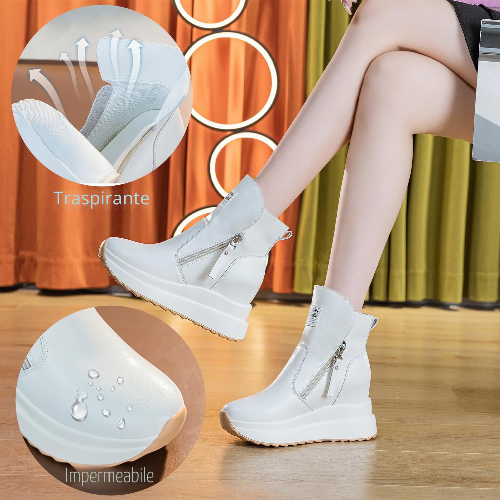 AONETIGER Sneakers Zeppa Donna Pelle Alte Piattaforma 9 cm Gr.34-40EU | Chiusura con cerniera Tacco Interno | Moda Leggere Wedges | Casual Comode | ideali per fitness, Ufficio e Tempo libero