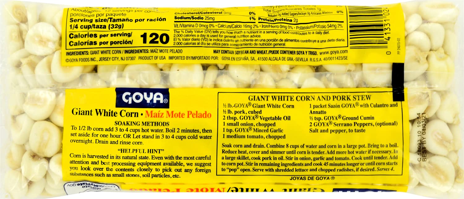 Goya Foods Giant White Corn, Dry, 14 Ounce (Pack of 24)