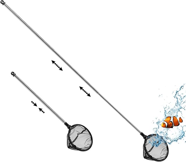 Filhome Telescopic Aquarium Fish Net, Fine Mesh Fish Net for Fish Tank with Extendable Long Handle
