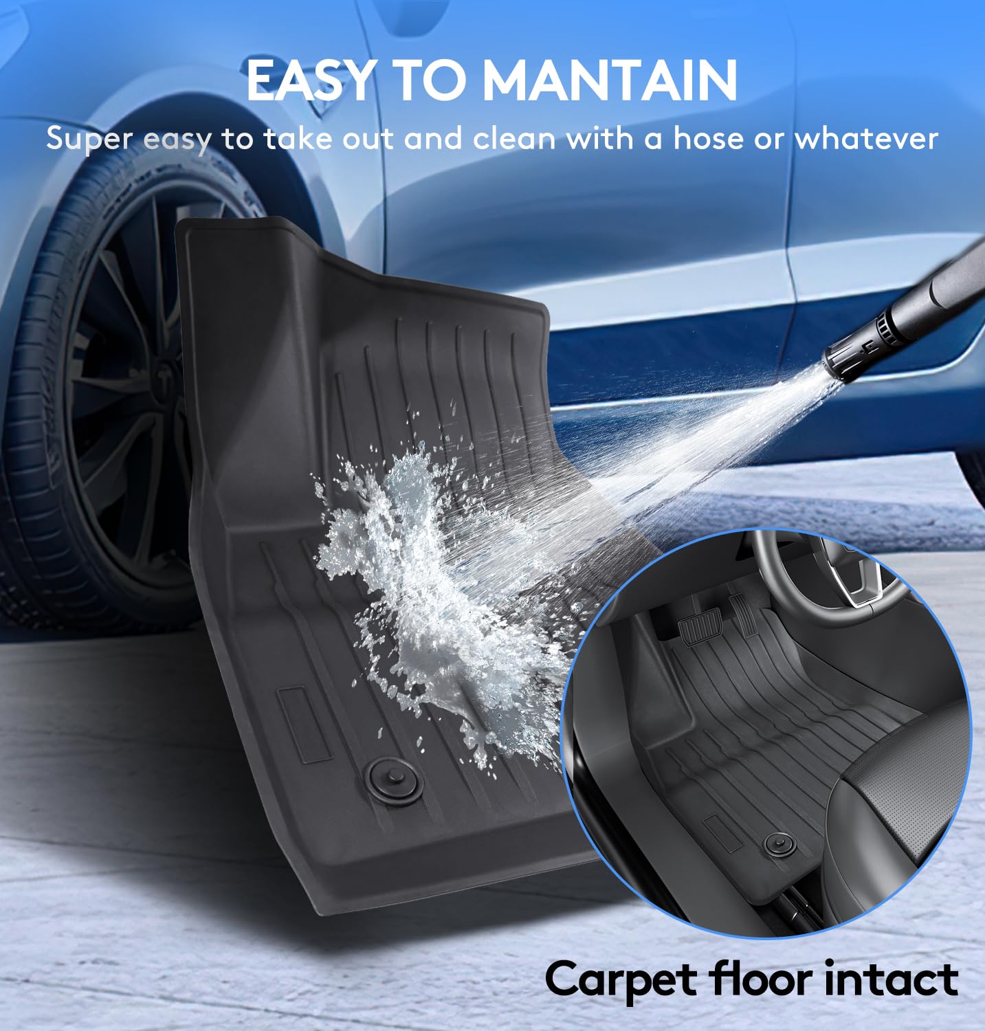 Wekar 2025 New Version Floor Mats for Tesla Model 3 Highland - Custom Fit All Weather TPE Front — view 5