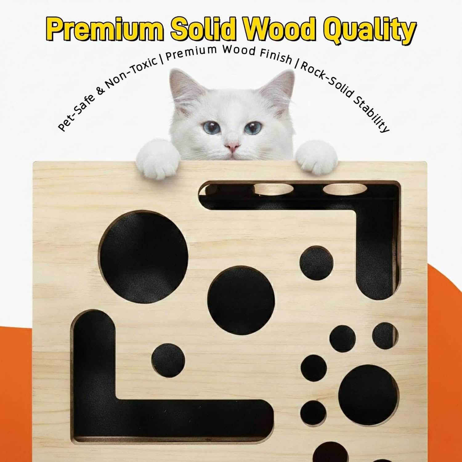 Trynellis Cat Nail File Box for Cats That Hate Trimmers with 3 Sound-Making Toy Ball | Stress-Free Cat Scratch Puzzle Enrichment Toy | Durable Solid Wood Nail Clipper Alternative for Indoor Multi-Cats
