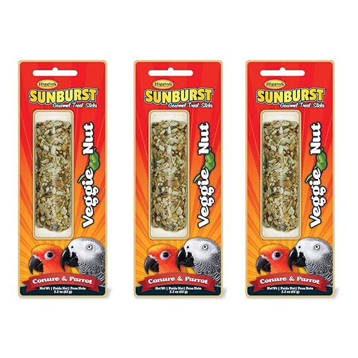 Higgins 3 Pack of Sunburst Gourmet Treat Sticks, 3 Ounces Each, Veggie Fruit Flavor for Pet Birds (Veggie Nut, for Conures and Parrots)