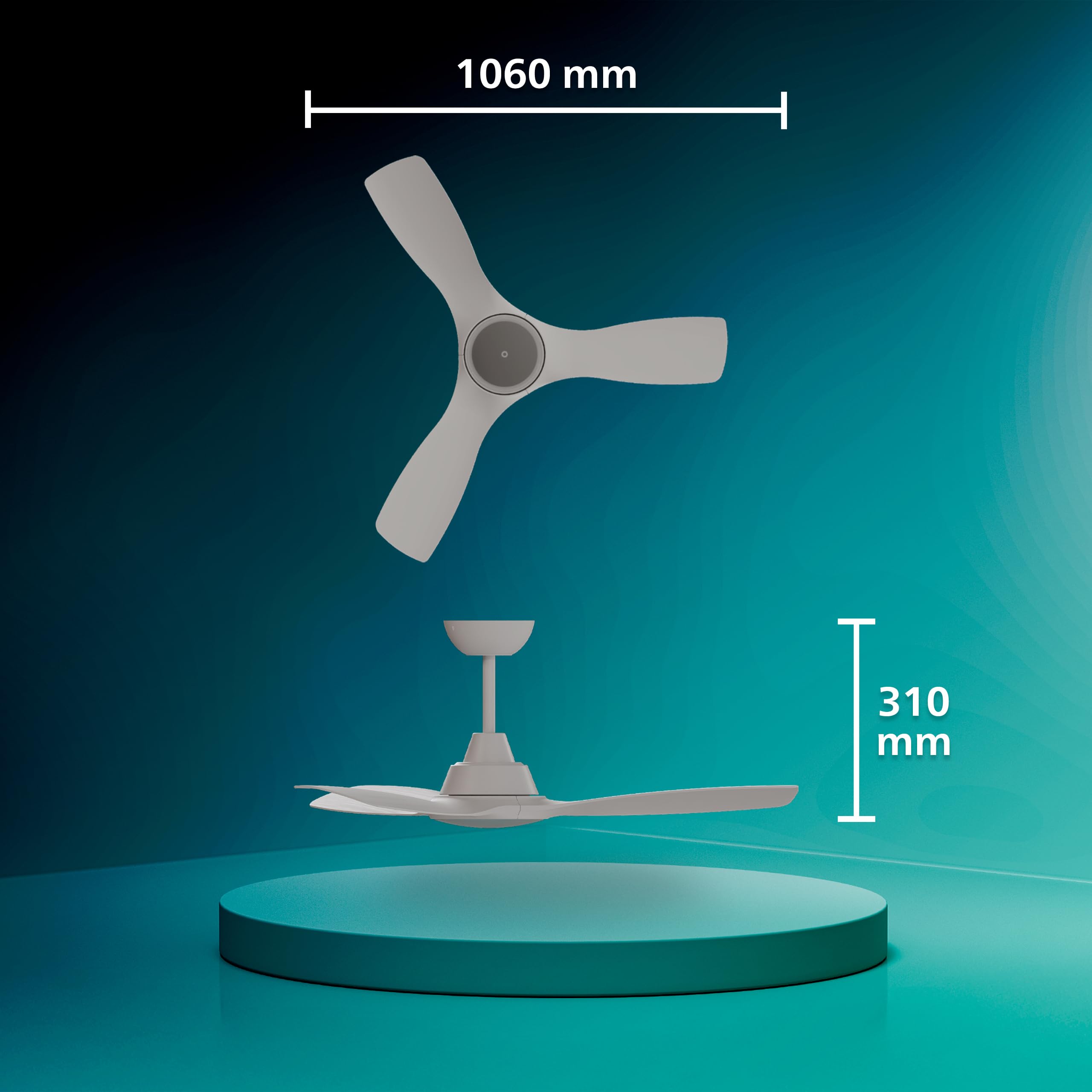 PHILIPS Ventilateur de Plafond à Pales Fixes avec LED, 3 Pales, 107 cm de Diamètre, 2650 Lumens, Lumière Blanche Réglable de 3000 à 6500 K, Variable jusqu'à 5%, avec Télécommande, Blanc