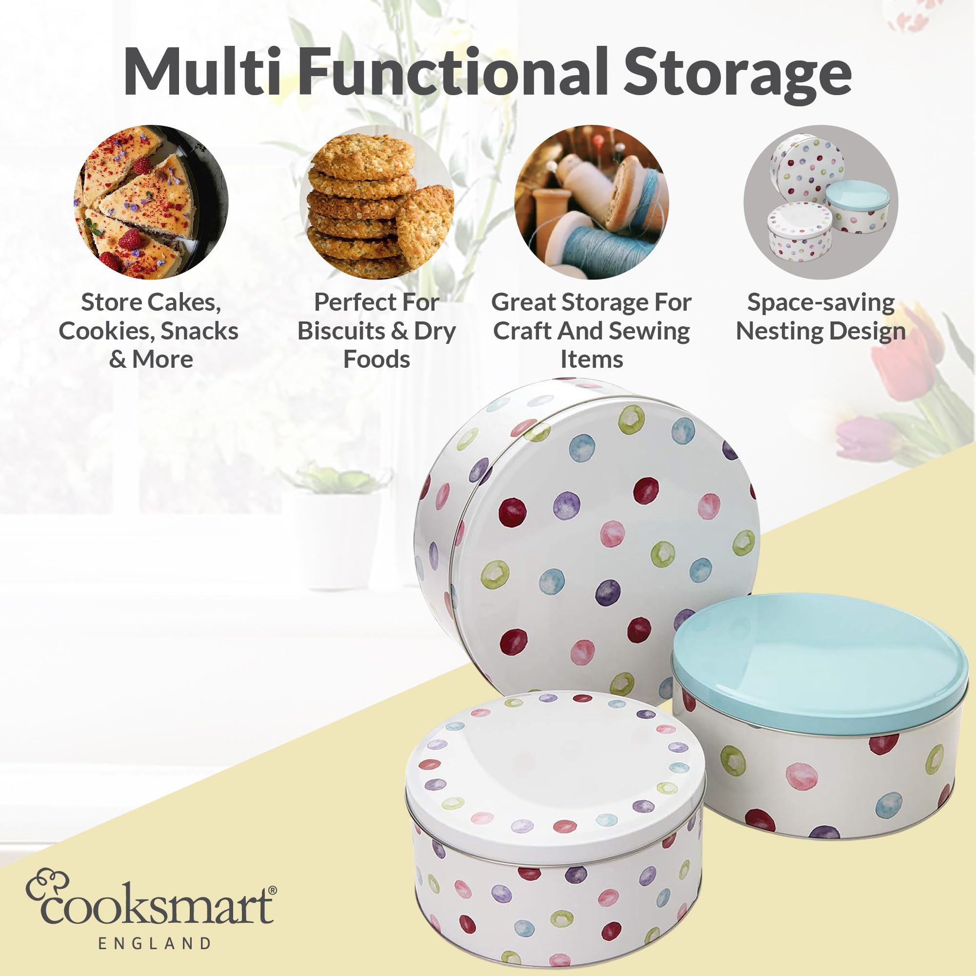 Spotty Dotty - Set di 3 contenitori rotondi per torta, motivo a pois