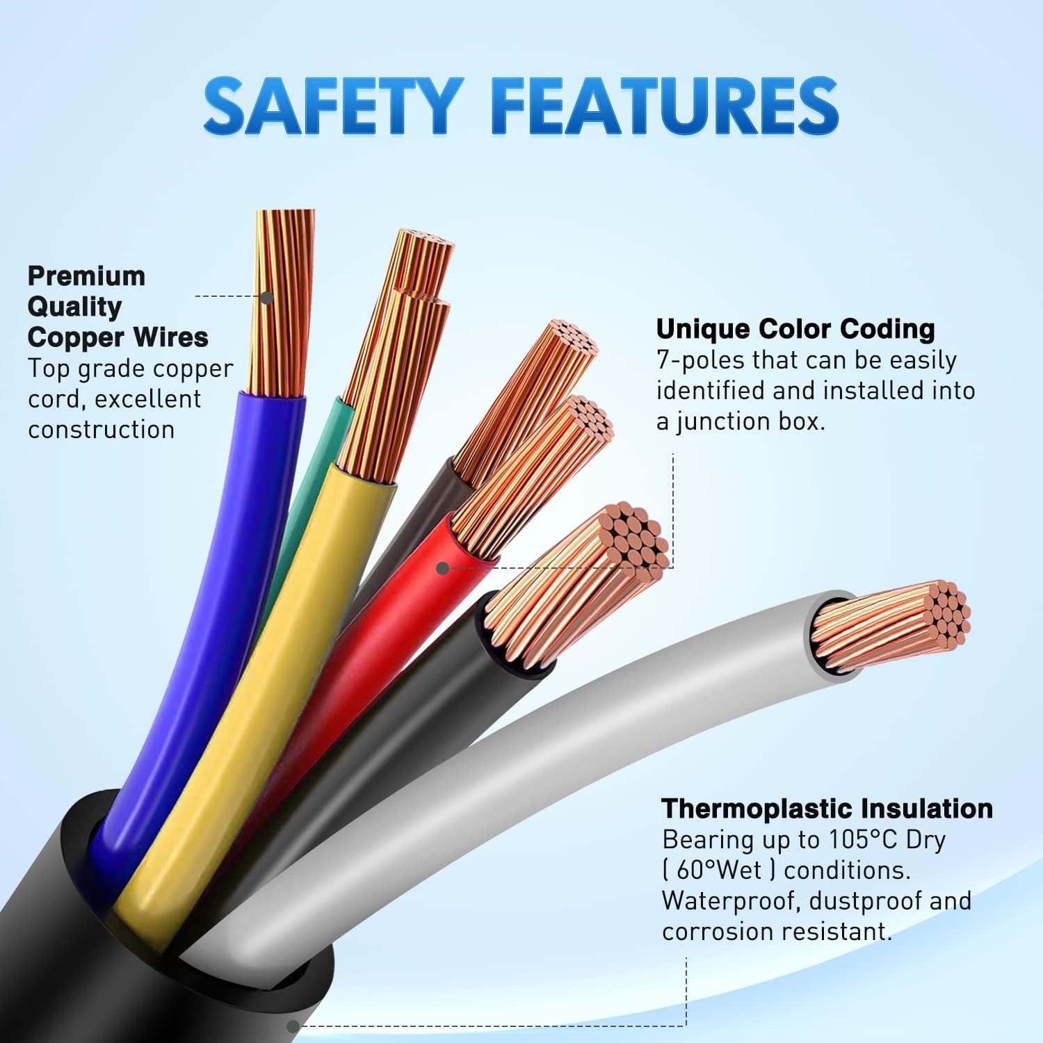 Nilight 7 Way Trailer Plug Y Pigtail Splitter Double Brasse 7Pin Female to Dual Male Trailer Plug Round Blade Connector for Connecting Slide in Truck Camper and Trailer Y Splitter