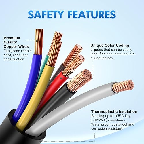 Vista 22 de Nilight - 50050R Cable de extensión de enchufe de remolque de 7 vías de 3 pies de largo 10-14 AWG terminales/cables de cobre de doble clavija