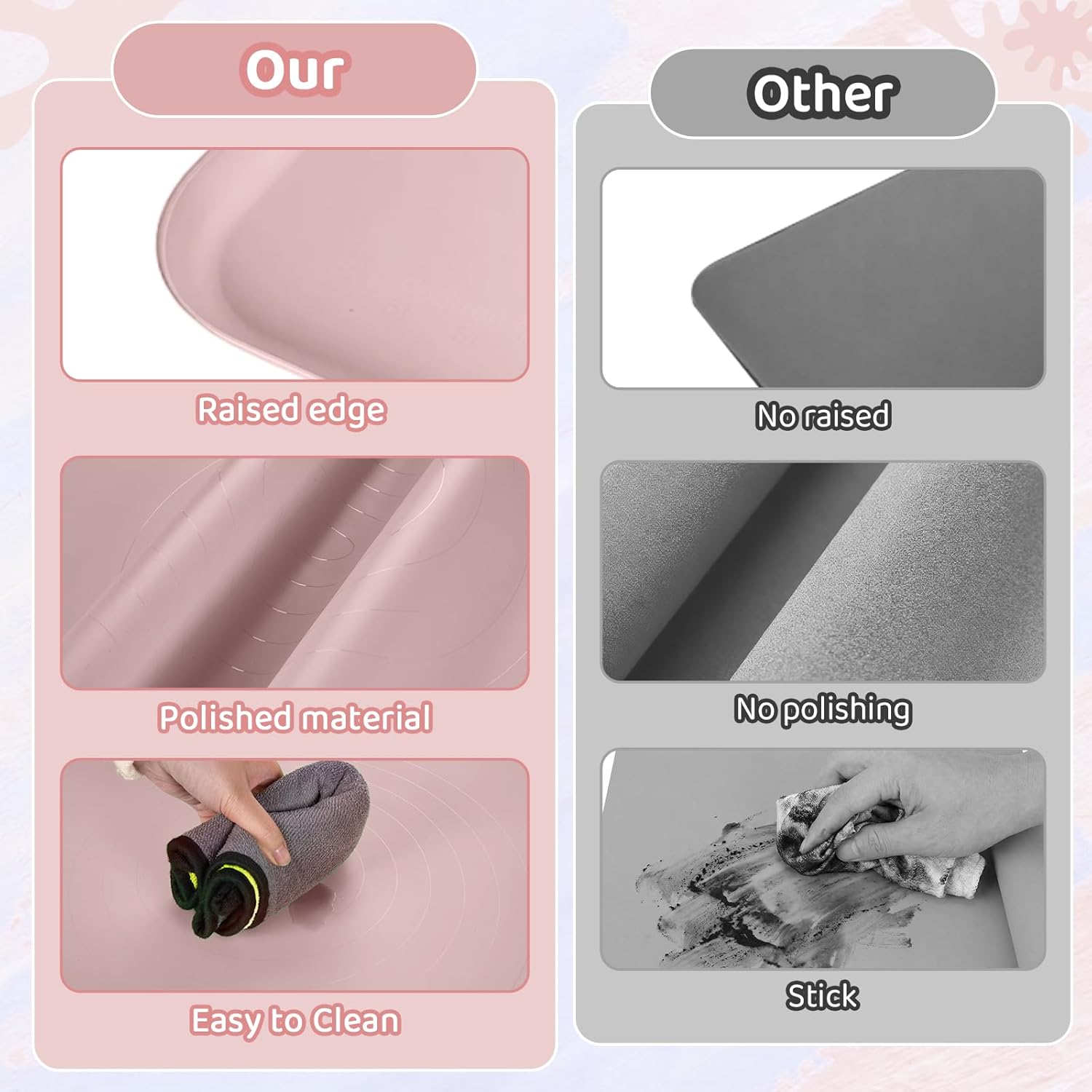 Extra Large Silicone Painting Mat for Crafts, 24”x 19” Waterproof Art Mat with Raised Sides, for Paint, Clay Playdough, & Jewelry-Making (Pink) - Image 4