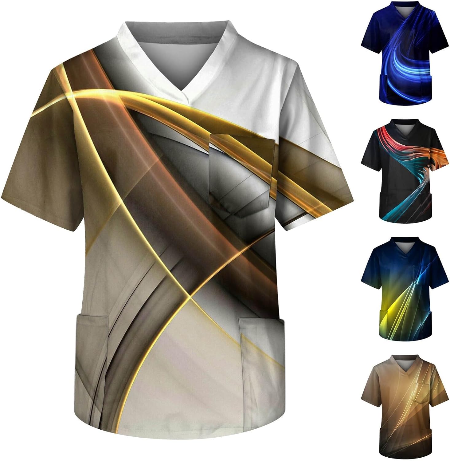 RTRDE Men's Summer Shirts Casual Graphic Tees Work Tshirts with Pockets Scrub Tops, S-5XL