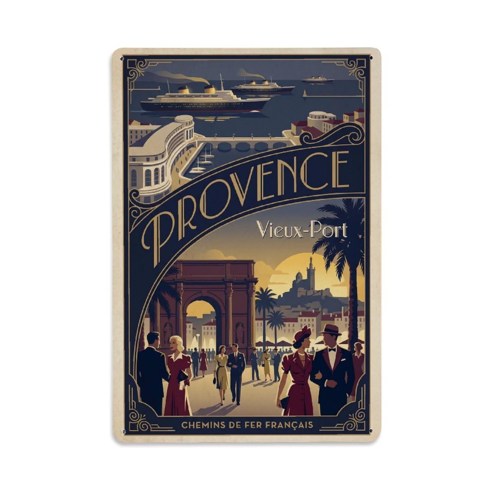 Gead 8X12inch Style Vintage Travel Provence Marseille Harbor Metal Tin Sign