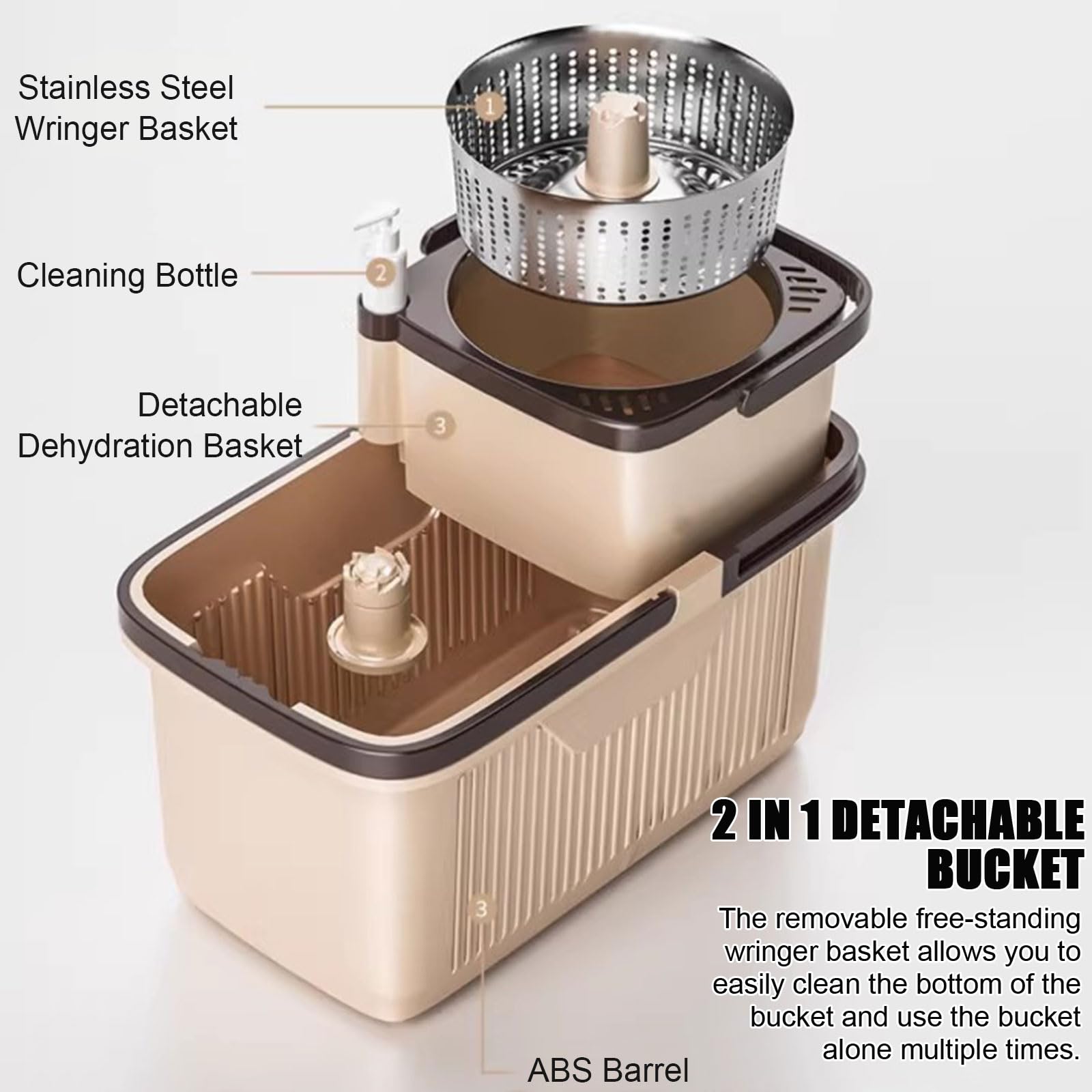 Este Conjunto de fregona y Cubo Giratorio Cuenta con un Sistema de autolimpieza y autoescurrido, un Mango Extensible de 123 cm y 4 recambios de mopas de Microfibra, Ideal para Todo Tipo de s