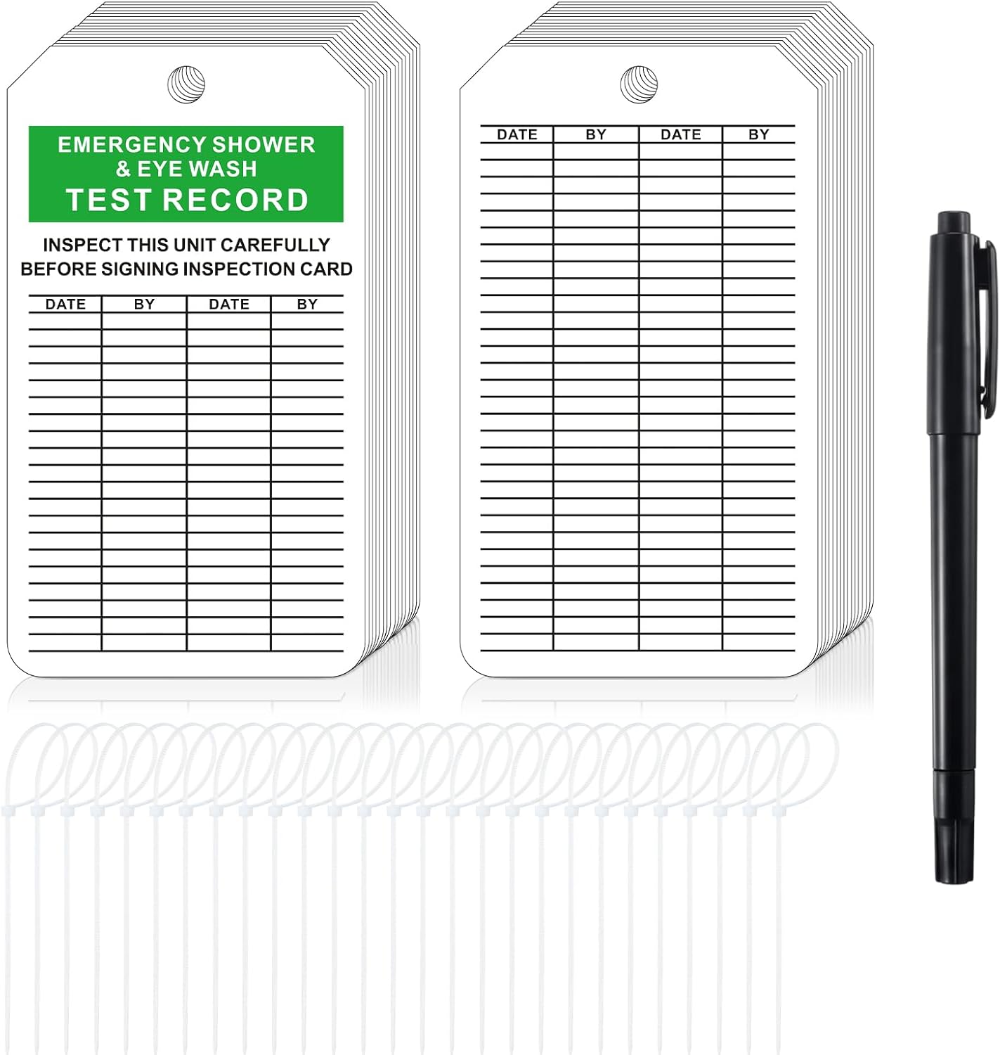 Feifeiya 50 Pack Emergency Shower & Eye Wash Test Record Tags 5.75" Length x 3.25" Width x 0.01" Thickness Double-Sided Inspection Record Tag Inspection Material & Control Tags