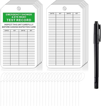 Feifeiya 50 Pack Emergency Shower & Eye Wash Test Record Tags 5.75" Length x 3.25" Width x 0.01" Thickness Double-Sided Inspection Record Tag Inspection Material & Control Tags