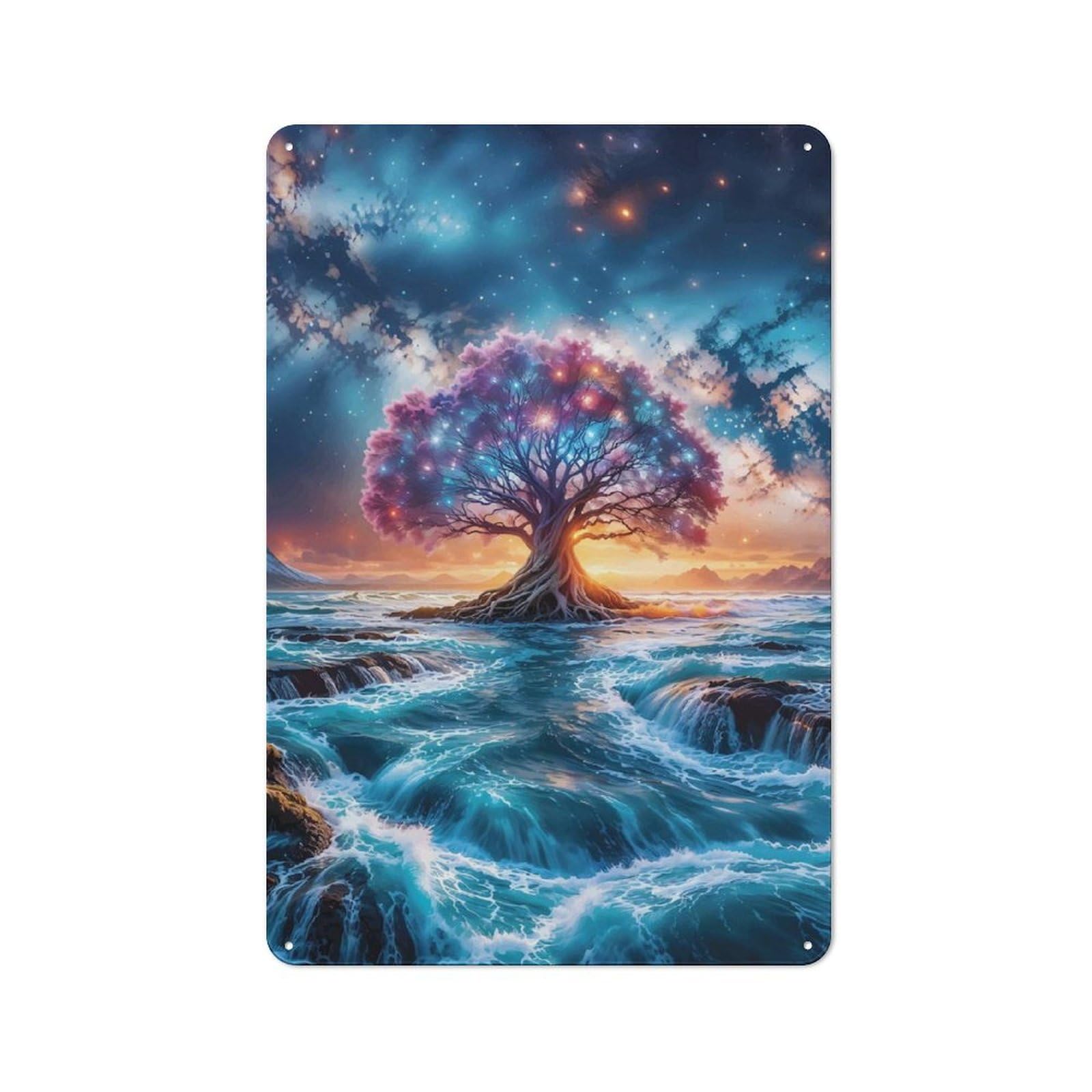 Magical Tree Space Rustic Metal Wall Decor 30x20cm, Decorative Tin Plaque for Pub, Home Bar, Shed Or Man Cave
