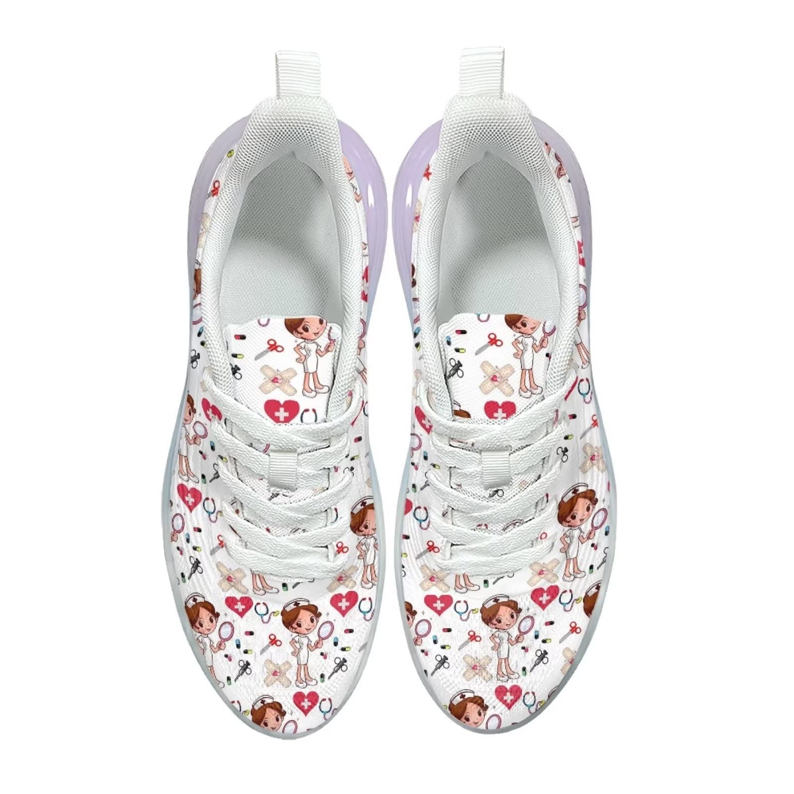 Damskie buty sportowe nastolatki sportowe sportowe wsuwane trampki damskie buty treningowe oddychające lekkie buty do biegania, Druk pielęgniarski 4, 42 EU