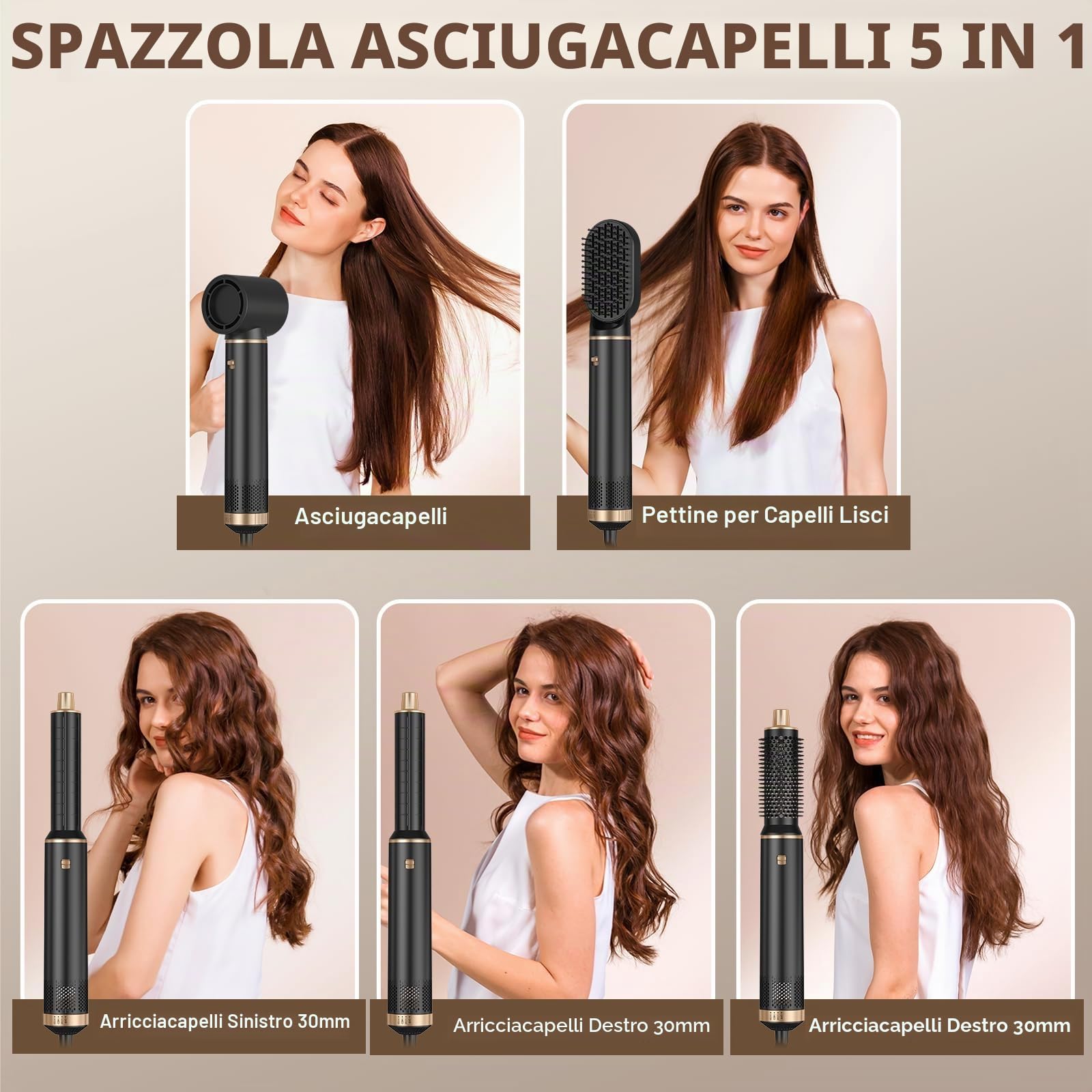 MogaWave Pro air styler 5 in 1 Hair Styler & Spazzola Asciugacapelli, phon arricciacapelli ad aria, asciugacapelli spazzola, spazzola aria calda, spazzola phon per capelli, senza danni da calore