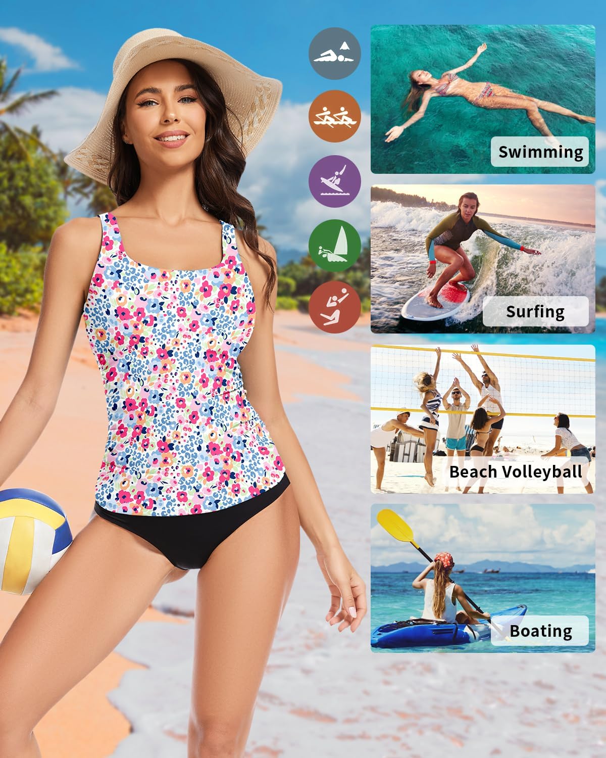 WOWENY Women's Swim Tankini Top Only Racerback High Neck Slim Fit UPF 50+ Tummy Control Swim Top No Bottom - Image 5