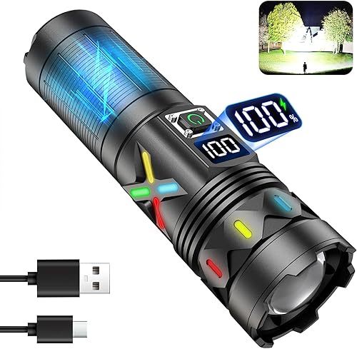 VASTFIRE Linterna recargable de alto lúmenes, linternas LED superbrillantes de 50 W, haz de 5000 pies y linterna de mano de alta potencia de 7-20
