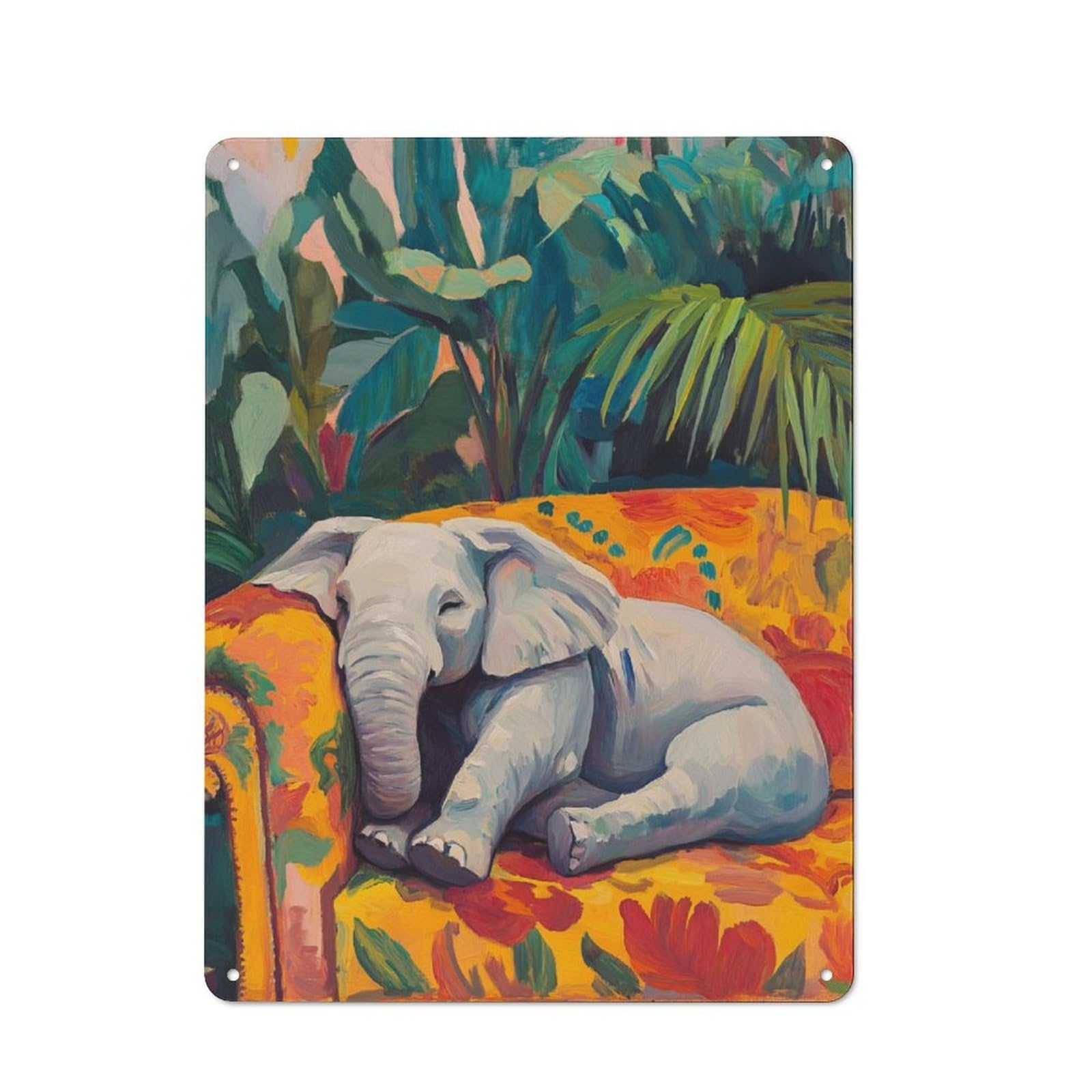 Junmoney Elephant Napping On A Couch Retro Tin Sign 40X30cm For Guest Room Or Hallway, For Kitchen, Dining Room And Home Bar Wall Decor