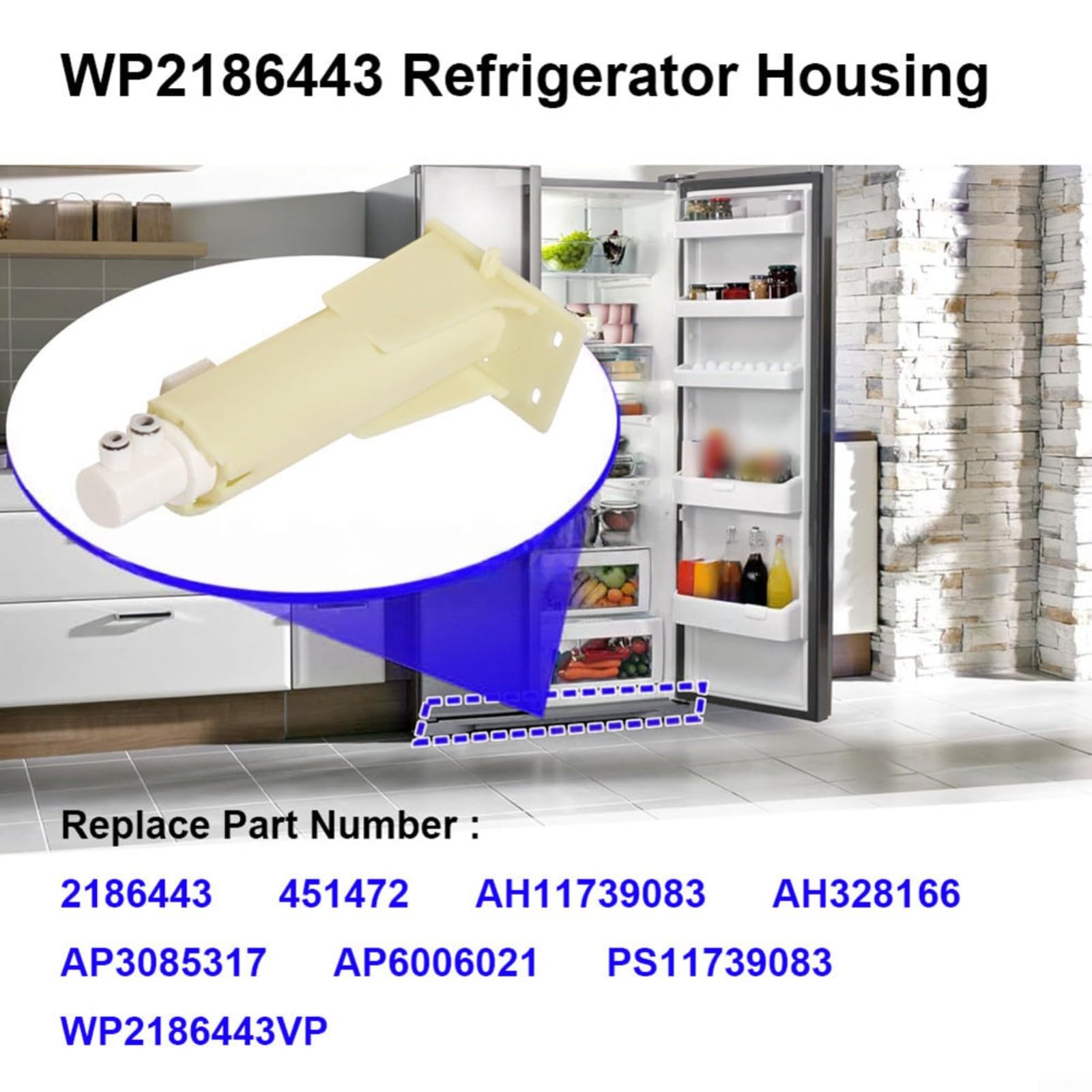 Boîtier de filtre à eau de rechange pour réfrigérateur WP2186443 451472, boîtier ABS beige, avec raccords à enfoncer 6,35 mm et 0,6 cm