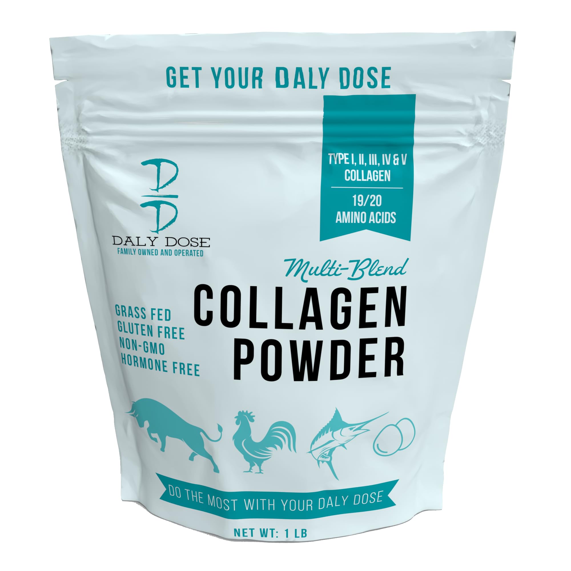 Multi-Blend Collagen Peptide, 1 lb Bag, 37 Serving, 12g Protein per Serving, Unflavored Type I, II, III, IV, V, Gluten Free, Keto and Paleo, Non-GMO, Non-irradiated