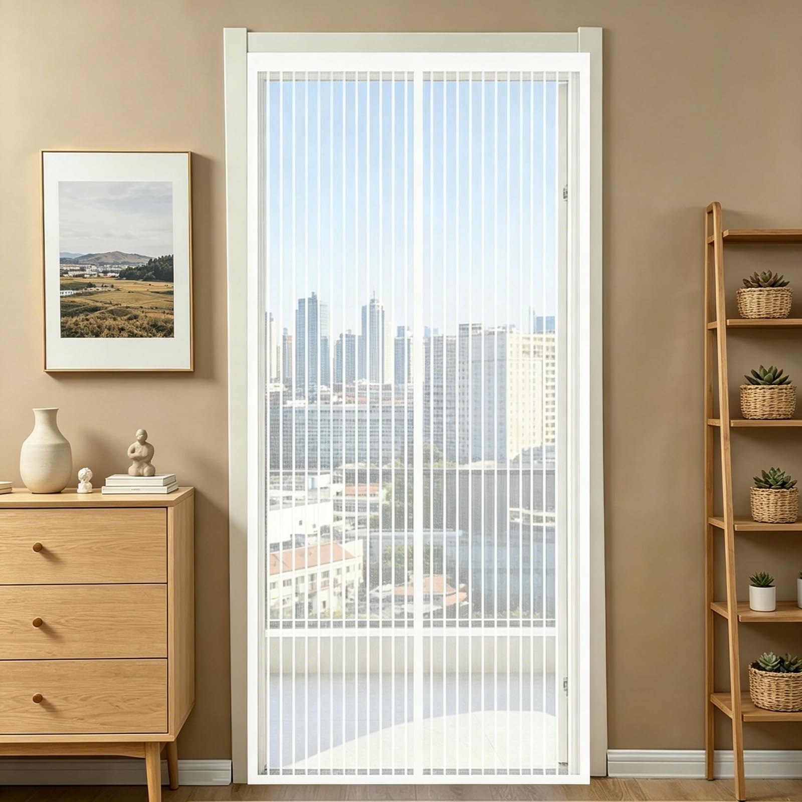 Zanzariere Magnetiche 1.45 x 2.45 m Anti Zanzare Insetti Maglia Fine Zanzariera Magnetica Porta Finestra Facile da Installare per Porta Finestra Balcone Soggiorno, Bianco