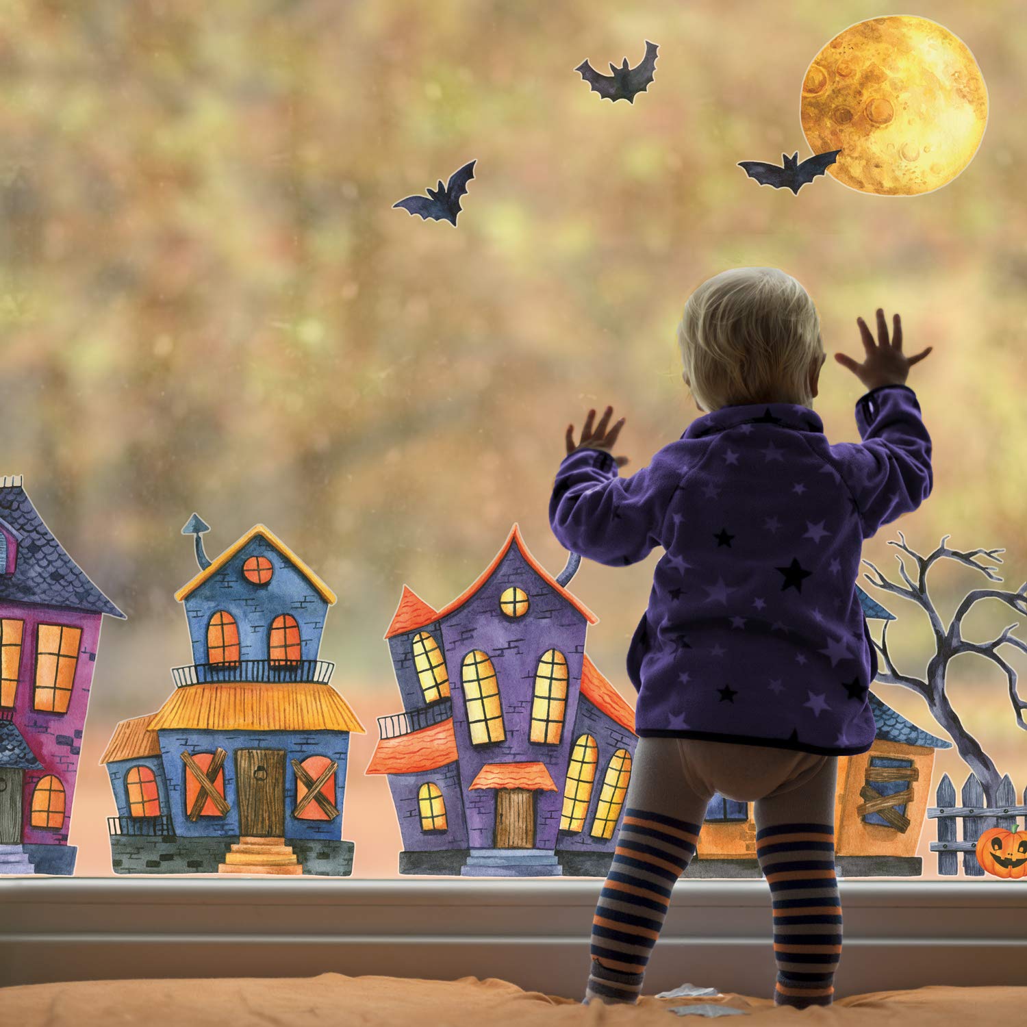 Stickerscape Haunted Village Halloween Window Stickers ( - Large Size) | Halloween Window Decorations | Reusable And Cleanly Removable | Made In The Uk