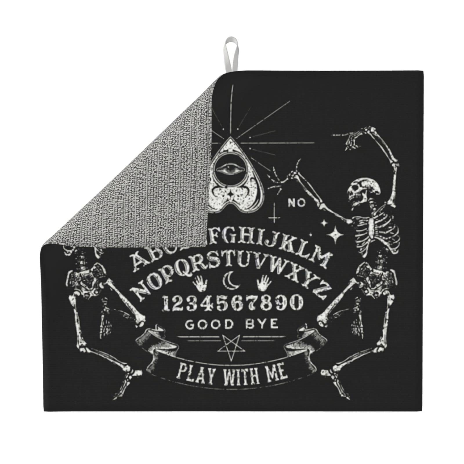 Teery-YY Vintage Skeleton Magic Ouija Black Pattern Dish Drying Mat for Kitchen Counter Decor - 16