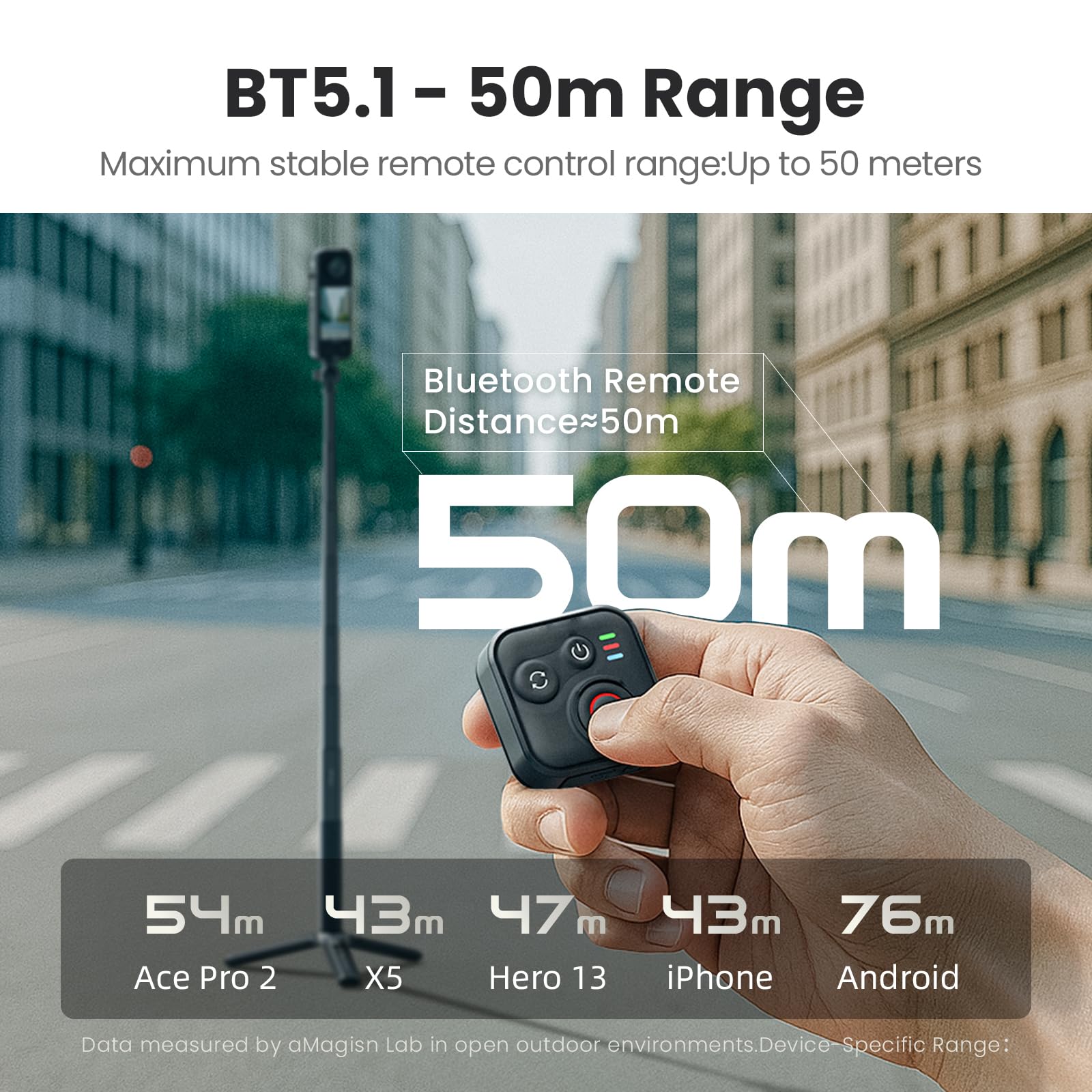 Telecomando Bluetooth per Insta360 X5/X4/X3/Ace Pro 2/GO 3S per GoPro Hero 13/12/11/10/9/Max 2/Mini Fotocamera e Smartphone, Telecomando Smart Impermeabile Wireless 50m di Gamma