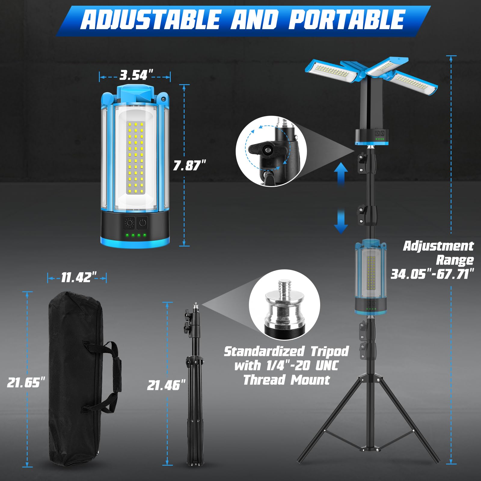 T-SUN Luz de trabajo recargable con soporte, luz de camping inalámbrica con batería, para barbacoa al aire libre, golf, pesca, interior, lugar de trabajo, taller, garaje
