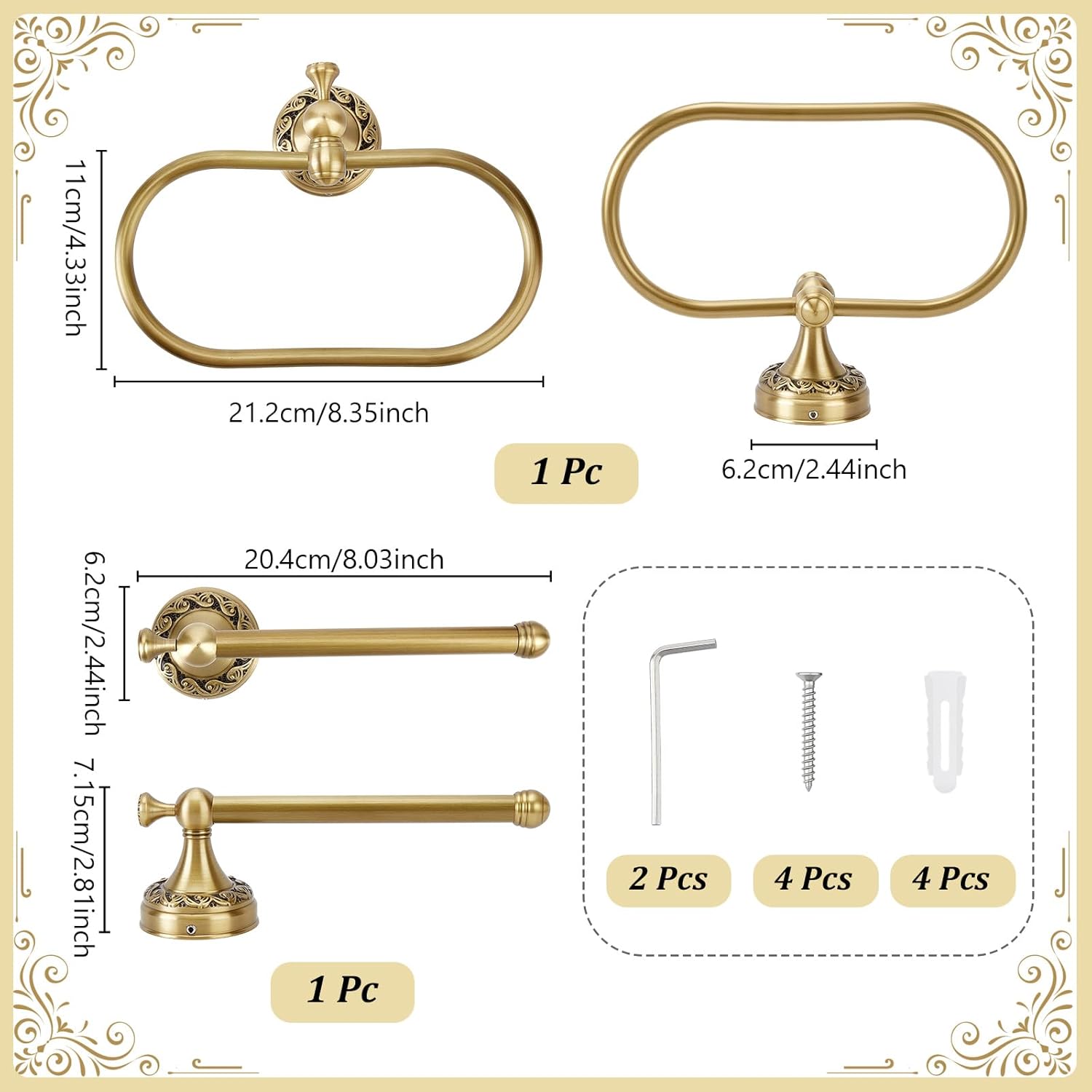 2 Pieces Set Antique Brass Toilet Paper Holder Brass Hand Towel Ring Tissue Roll Paper Hanger Oval Hand Towel Holder Wall Mounted Bathroom Hardware Accessories Set(Oval)