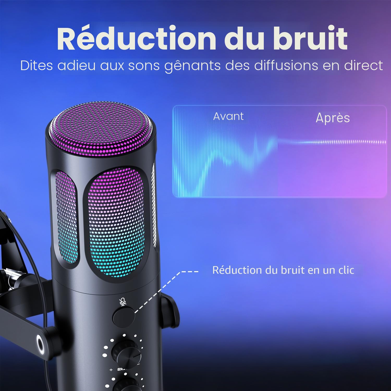 Ortizan Microphone de Jeu USB, Microphones à condensateur pour PC, PS4/5 et Mac, Microphone Podcast avec Suppression du Bruit, Microphone avec sourdine, réverbération, Surveillance, Bras réglable | Pour le streaming, les podcasts, YouTube, Discord, Zoom e