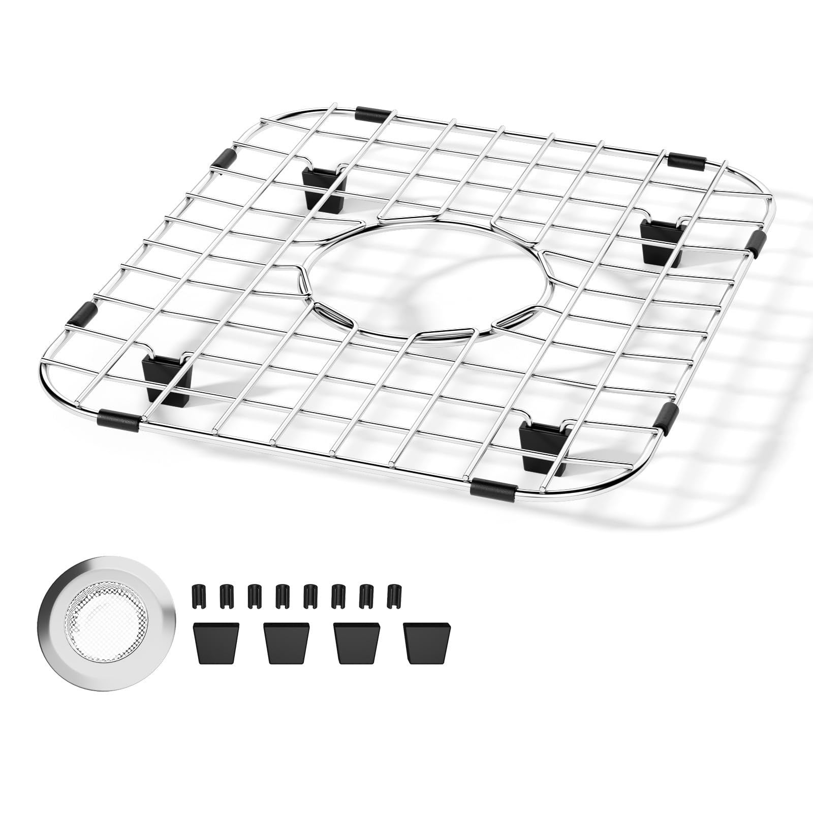 Grille d'évier de cuisine avec pied en caoutchouc isolant et surélevé de 2,5 cm en métal