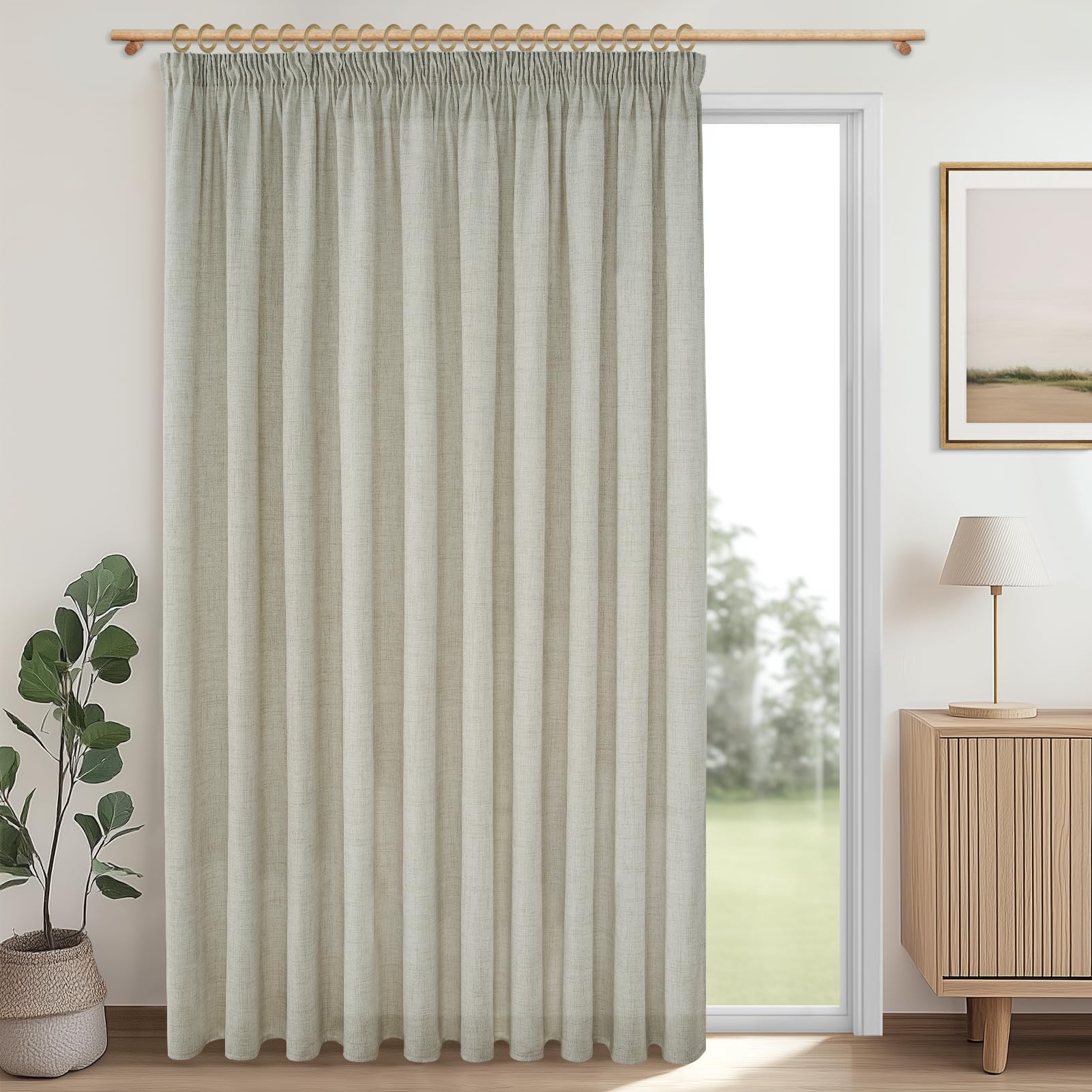 MRTREES Wide Width 300 x 240 cm Natural Rustic Linen Voile Curtain for Living Room, 1 Piece Semi-Transparent Ruffles for Windows, Home, Bedroom, Adult Decoration — image 1