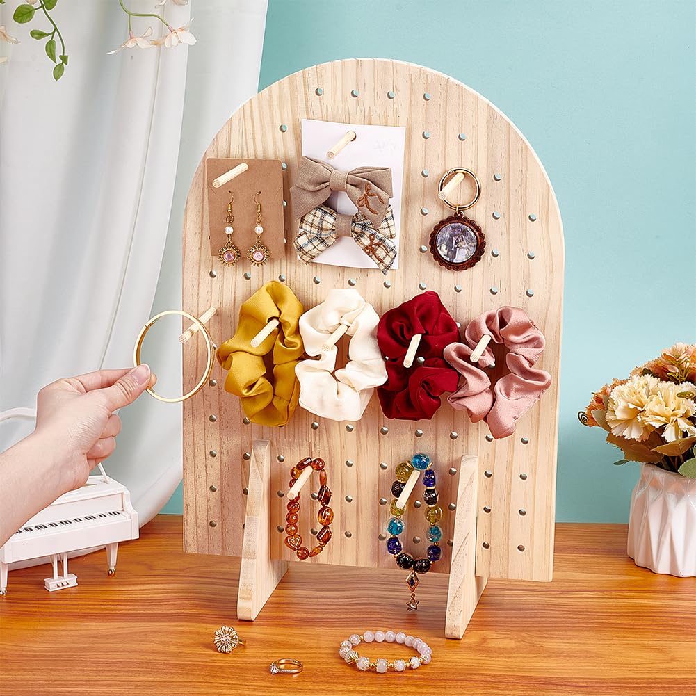 PH PandaHall Présentoir Bois avec Tige, Présentoir à Bijoux Présentoir Porte Clé Bois avec 25pcs tige pour Porte Clés Magasins Boucles D'Oreilles, Salons D'Artisanat, Vente 13x29x43cm
