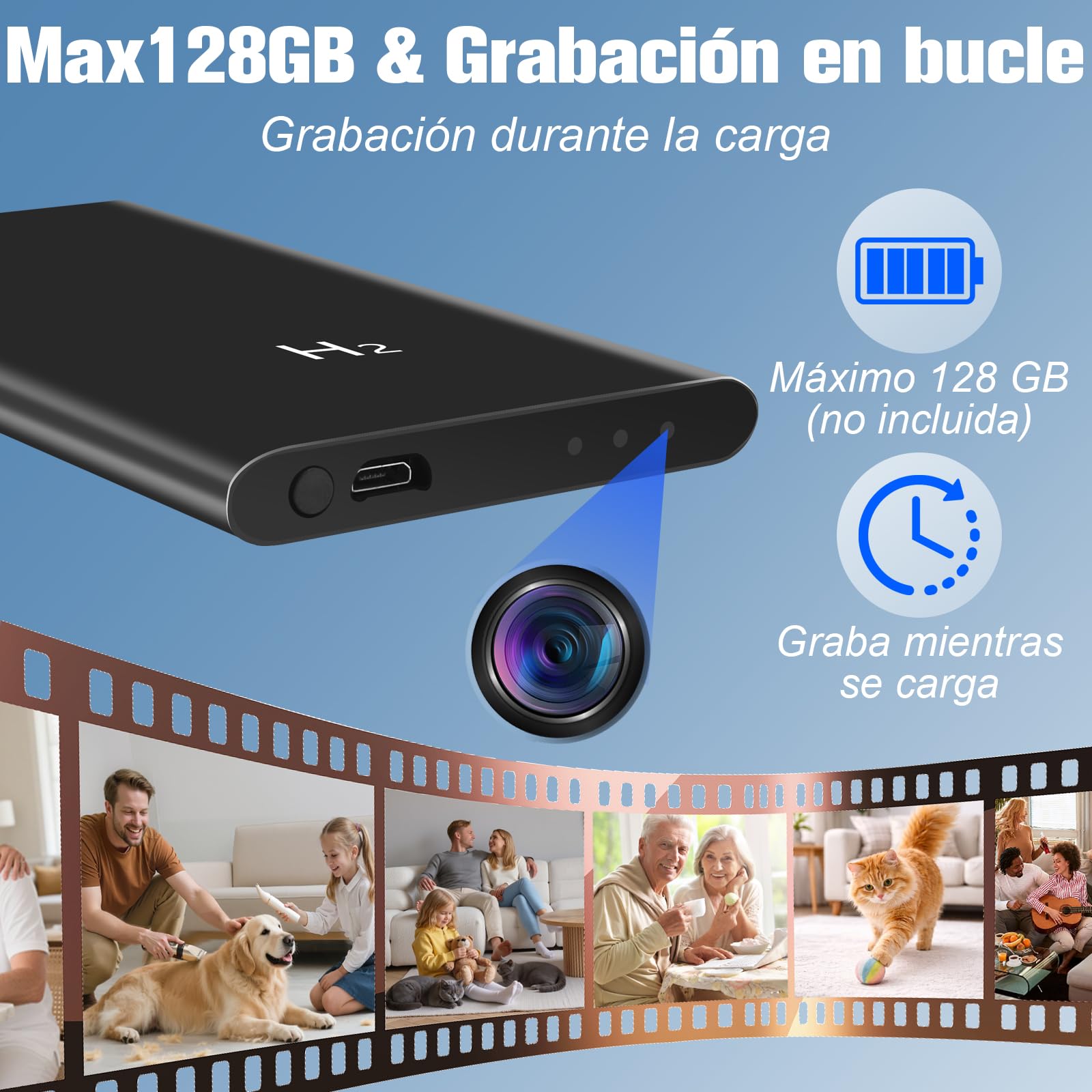 Camara Oculta Espia Camuflada 5000mAh Vigilancia Visión Nocturna para Hogar | Cámara Espía Oculta sin WiFi, HD1080P Minicámara Portátil, Cámara Portátil para Coche 17 horas