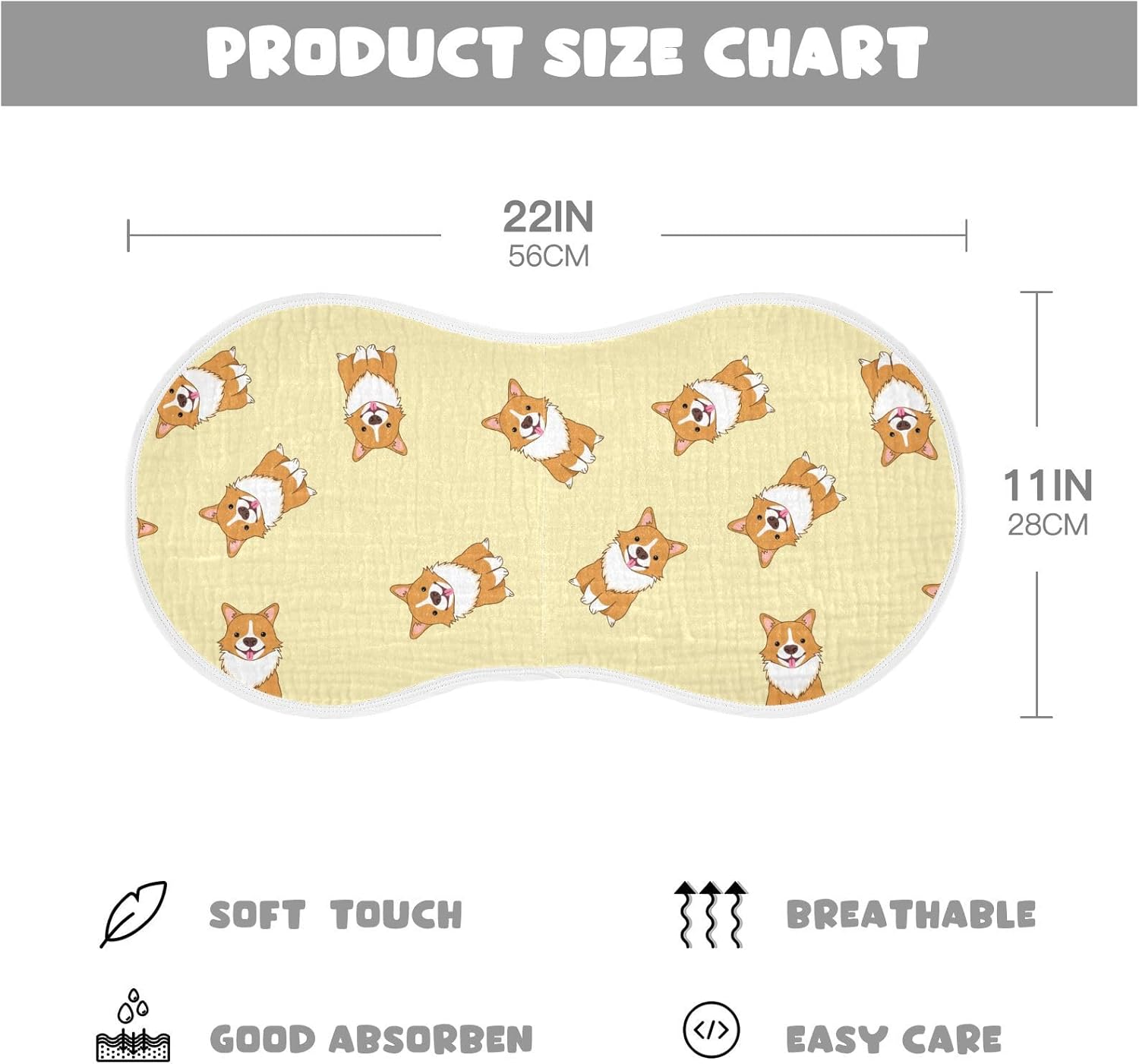 Cute Corgi Dog Pattern Muslin Burp Cloths for Baby 4 Pack Soft 100% Cotton Baby Washcloths Bibs for Boy Girl