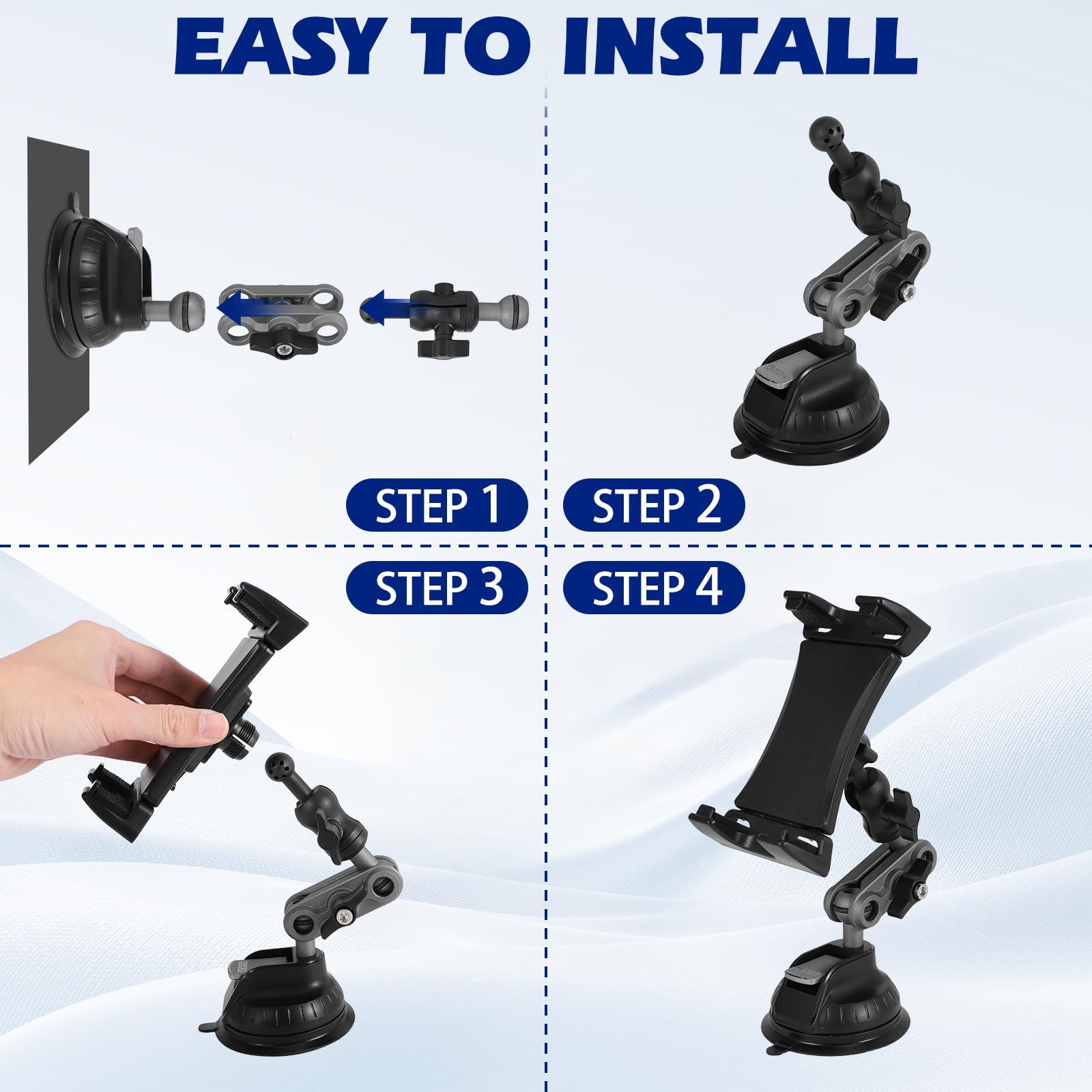 Supporto Tablet Auto Universale a Ventosa, Porta Tablet Regolabile 360° per Parabrezza, Compatibile iPad 10/11/Mini/Pro, Samsung Galaxy, 4,7-12,9 Pollici