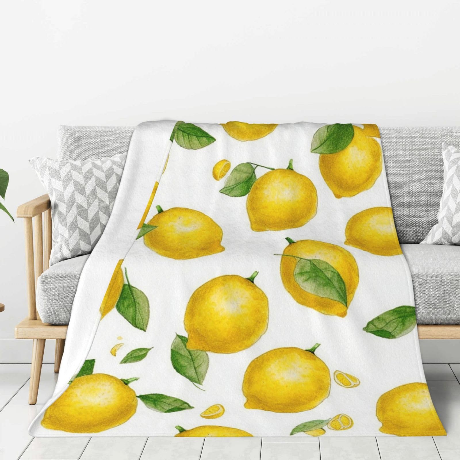 Couverture polaire flanelle jaune citron douce et légère de 203,2 x 152,4 cm
