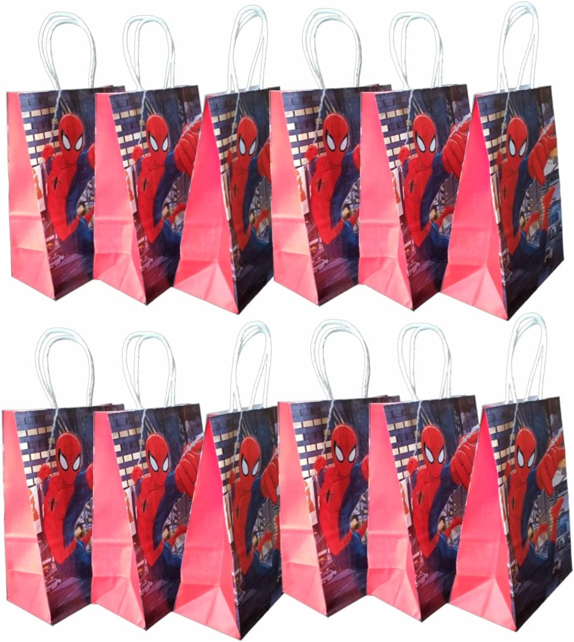 FAM 12 Pieces Superhero Gift Bags For Kids Party โ Superhero Paper Bag โ Superhero Goodie Bags For Kids โ Gift Bags for kids Superheros (Spidermn)