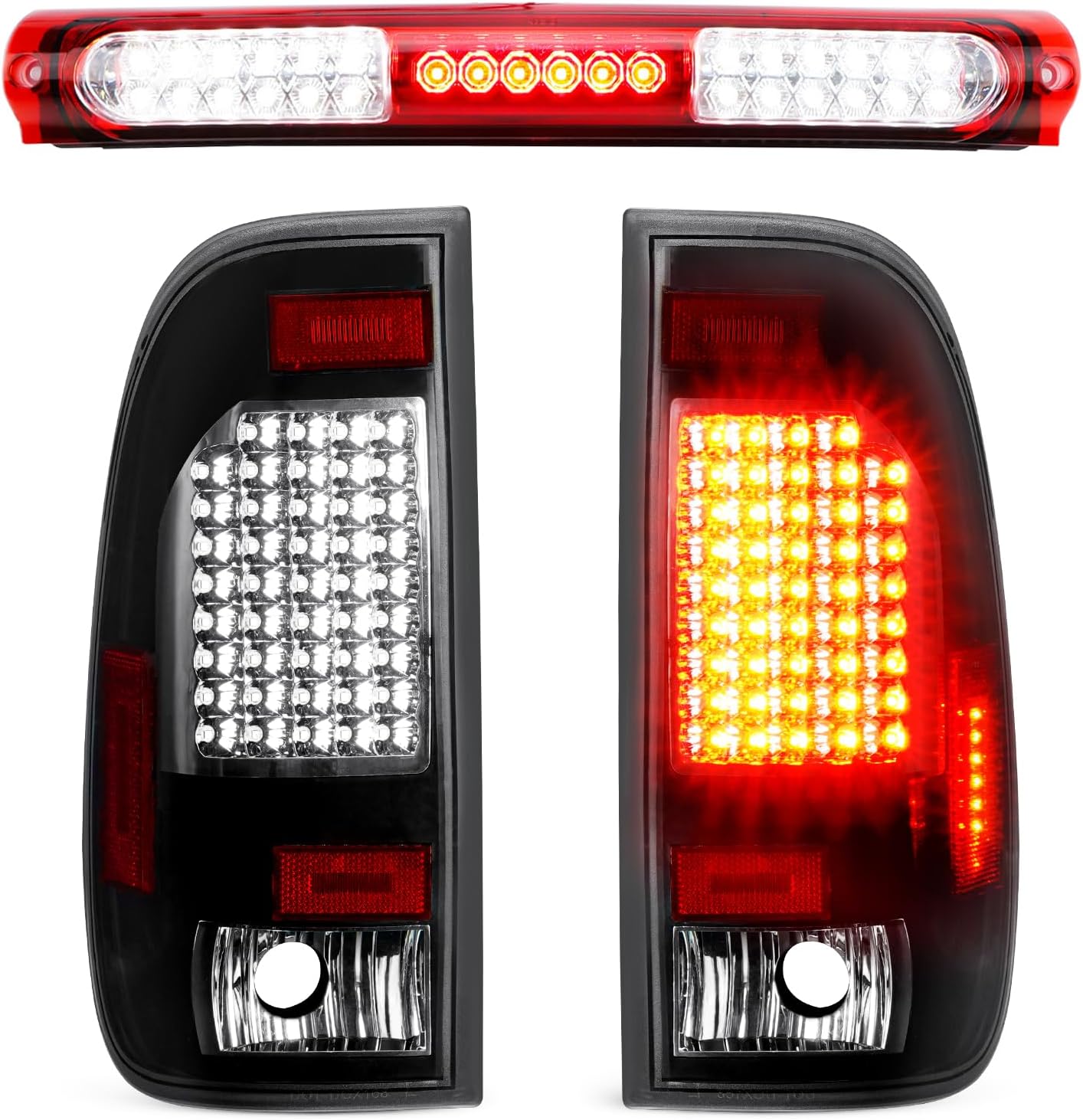 LED Tail Light Assembly + 3rd Brake Light Kit Fit for Ford F150 1997-2003, for F150 Heritage 2004, Taillights (Clear Lens) and High Mount Stop Light (Red Lens), 3 Pcs